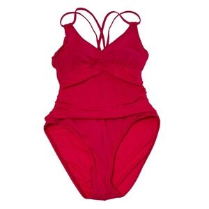La Blanca Island Goddess Surplice Underwire One Piece Cross Back Swimsuit Red